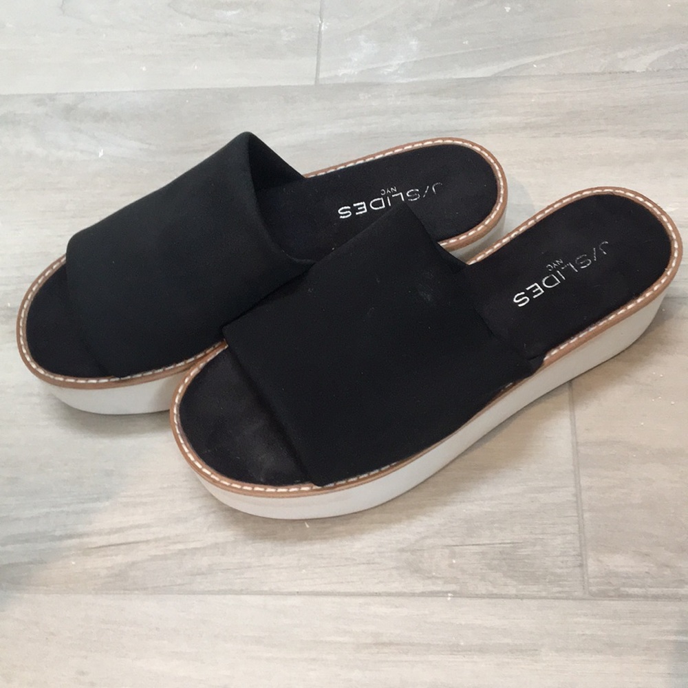 Slides platform black , white, beige.  Size 7